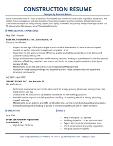 Free Resume Template for Construction Laborers Applying for U.S. Jobs